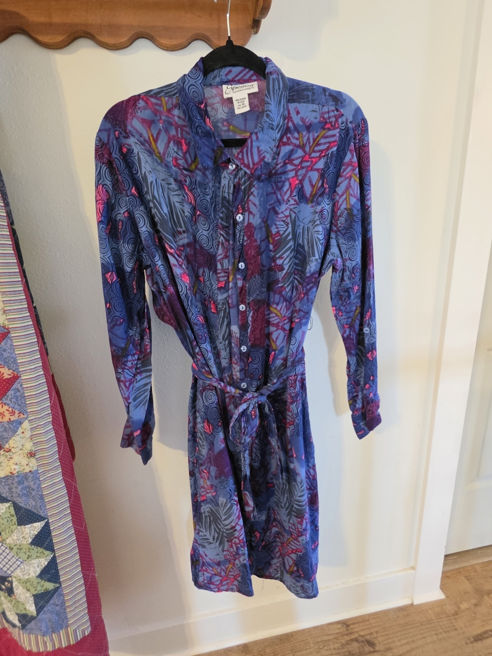 Expressions Blue and Pink Long-Sleeve Shirt Dress